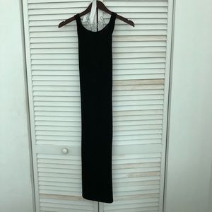 Massimo Dutti Italian yarn woven stretch black midi dress with cross strap back
